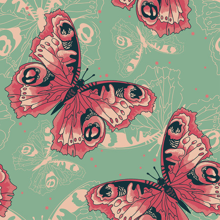 seamless pattern with beautiful butterflies sketch style vector illustrationのイラスト素材