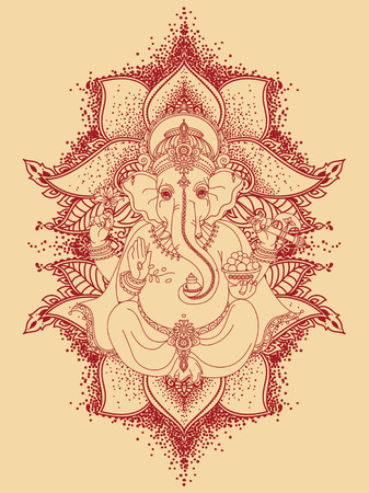 Lord Ganesha and royal ornament. Can be used as a card for celebration. Ganesh Chaturthi illustration.のイラスト素材