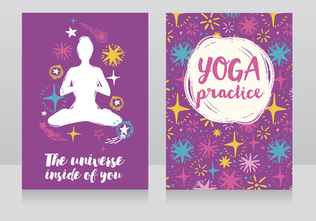 "The Universe inside of you" cards, two starry cards for yoga studio, vector illustration.のイラスト素材