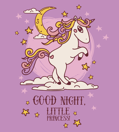 Poster for good night with stars and unicornのイラスト素材