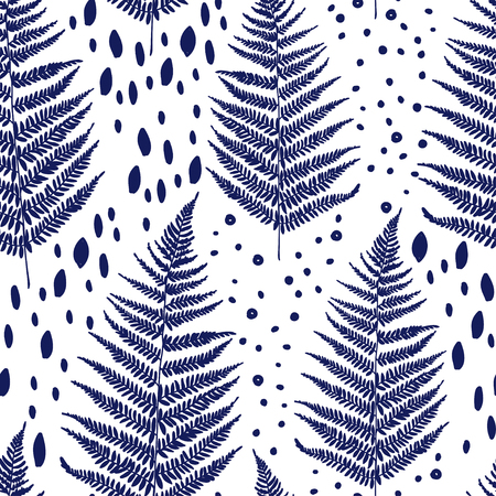 Seamless pattern with fern leaves, vector illustration in sketch styleのイラスト素材