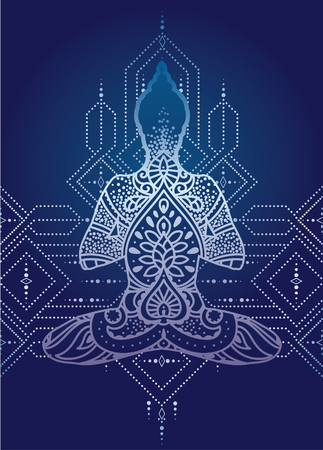 Buddha silhouette on shinig ornamentのイラスト素材