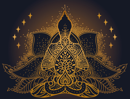 Buddha silhouette on shinig ornamentのイラスト素材