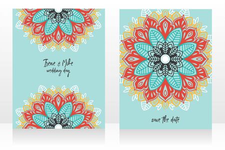 two cards for indian style wedding with traditional royal mandalaのイラスト素材