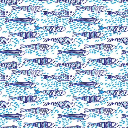 Seamless pattern with cute doodle sardinesのイラスト素材
