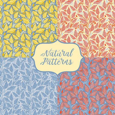 Set of seamless patterns with colorful leavesのイラスト素材