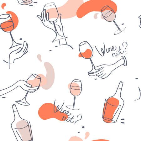 Seamless pattern for wine bar and wine lovers, simply hand drawn style, parisian party style, vector illustrationのイラスト素材
