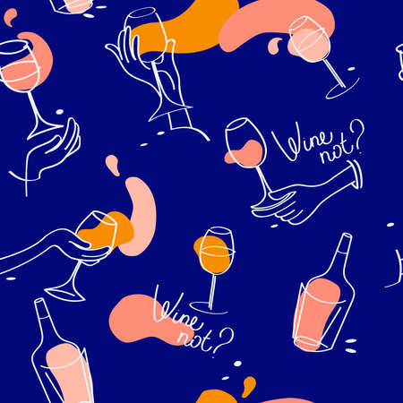 Seamless pattern for wine bar and wine lovers, simply hand drawn style, backdrop for night party, vector illustrationのイラスト素材