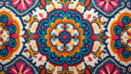 A full-frame texture of an ethnic carpetの素材