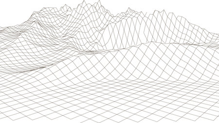 Landscape design of mountains. Wireframe landscape 3d. Vector illustration.