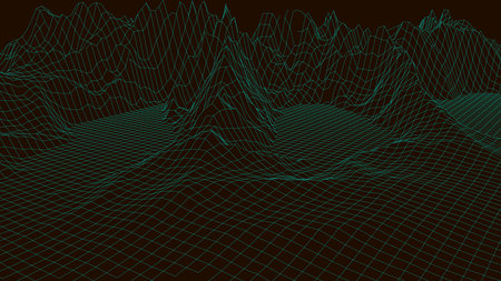 Landscape design of mountains. Wireframe landscape 3d. illustration.