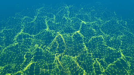 Wave of points and lines. Abstract background with dynamic wave. Dots in space. 3d renderingの写真素材