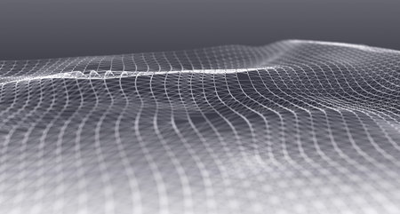 Wave form of dots and lines. Abstract mesh. 3D rendering.