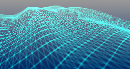 Wave form of dots and lines. Abstract mesh. 3D rendering.
