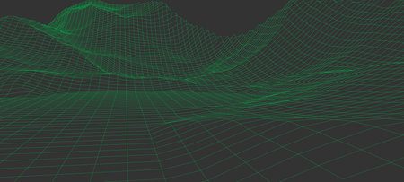 Landscape design of mountains. Wireframe landscape 3d illustration.