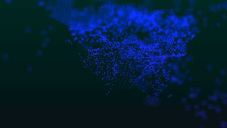 Abstract background of moving particles. Science background. Random shine. 3D rendering.