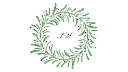 Flower drawing on white backgrounds. Floral wreath. Circle with flowers and berries.の写真素材
