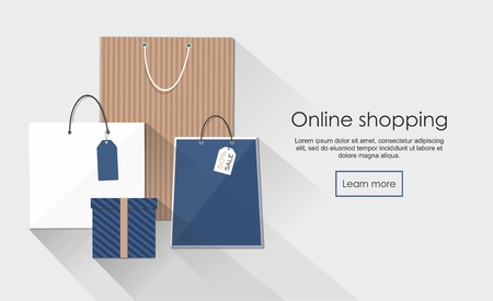 Online shopping with group of shopping bags Vector Illusrtationのイラスト素材