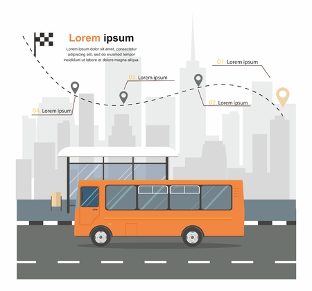 Bus at the bus stop on background of city illustration.のイラスト素材