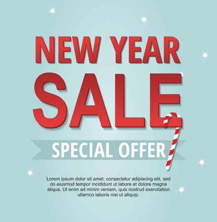 New Year sale banner with candy  isolated on blue background. Spesial offer. Vector illustrationのイラスト素材