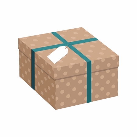 Gift box with Ribbon over white background.Kraft paper. 3d Vector illustrationのイラスト素材