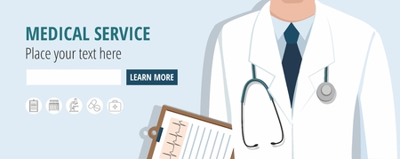 Doctor holding document. Vector Web bannerのイラスト素材
