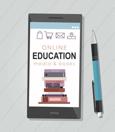 E-learning education internet library or book store on phone. Back to school.のイラスト素材