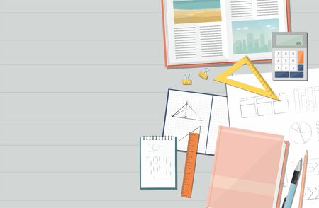 Back to school. Mathematics, geometry accessories on wooden background.のイラスト素材