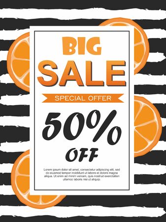 Summer vacation template banner with oranges.のイラスト素材