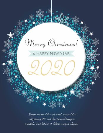 Christmas greeting card. Decorative blue ball with snowflakes and confetti.のイラスト素材