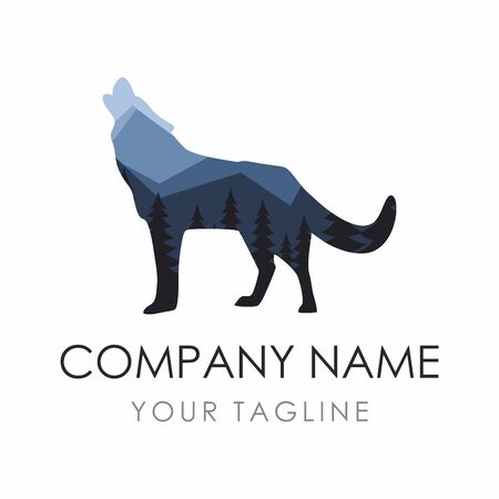Wolf label Design Template consisting of forest background.のイラスト素材