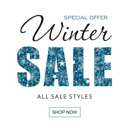 Winter sale banner with snowflakes isolated on white background.のイラスト素材
