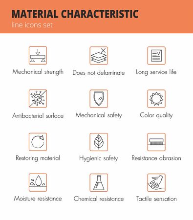 Material and fabric properties lines icons set. Vectorのイラスト素材
