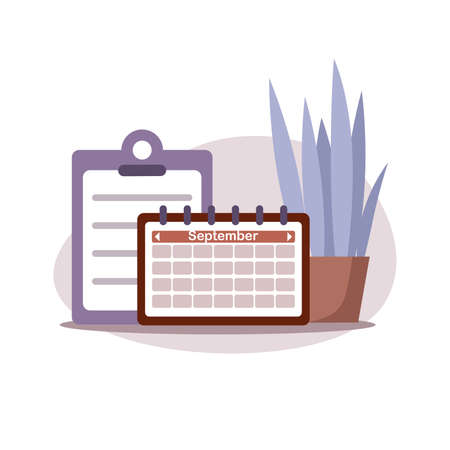 Office calendar icon with check list and flower in potのイラスト素材