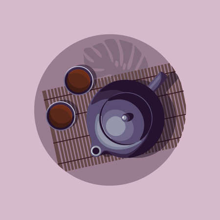 Black tea in traditional turkish tea cup with on table. Top view.のイラスト素材