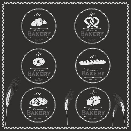 illustration, bakery icon types isolated on a black background.のイラスト素材