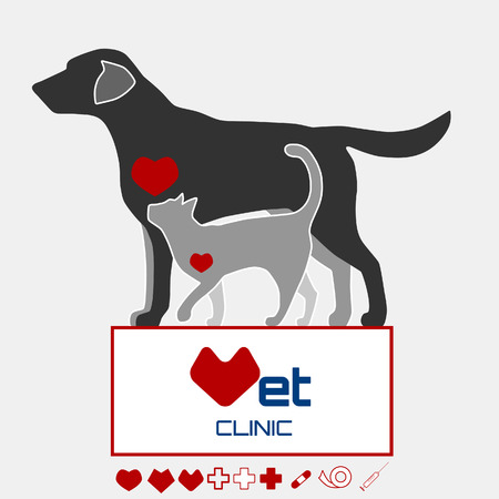 Vector illustration, veterinarian icon with cat and dog.のイラスト素材