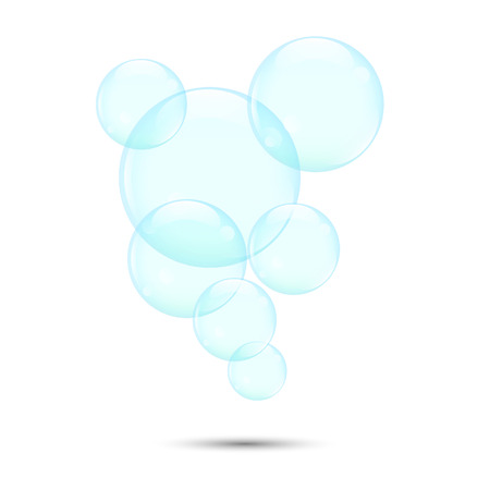 Vector illustration, blue soap bubbles isolated on a white background.のイラスト素材