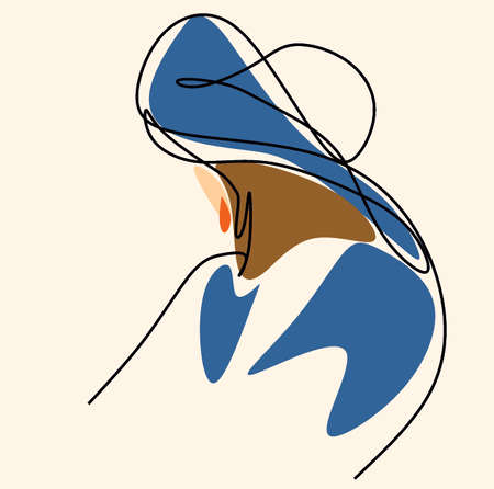 illustrations in a minimalistic linear style - minimalistic modern art - portrait of a woman in a hat - abstract t-shirt print-beautyのイラスト素材