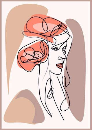 continuous Drawing with a single line of the female image. Spa services. Hair salon for women. Fashion. Journal. cosmetics, creams, t-shirt print,のイラスト素材