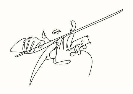A violin in the hands of a musician is a continuous one line drawing of a vector musical instrumentのイラスト素材