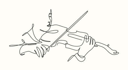 A violin in the hands of a musician is a continuous one line drawing of a vector musical instrumentのイラスト素材