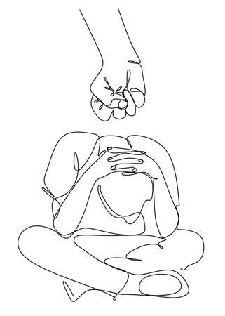 a line drawing depicting a young person's depression, abuse, beatings, boy, child, child abuse. Child abuse, violence, bullyingのイラスト素材