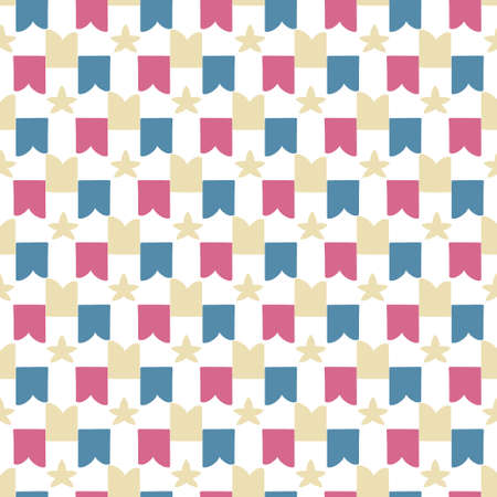 Colorful pattern with flags and stars on white background for textile print, design paper. Vector illustration.のイラスト素材