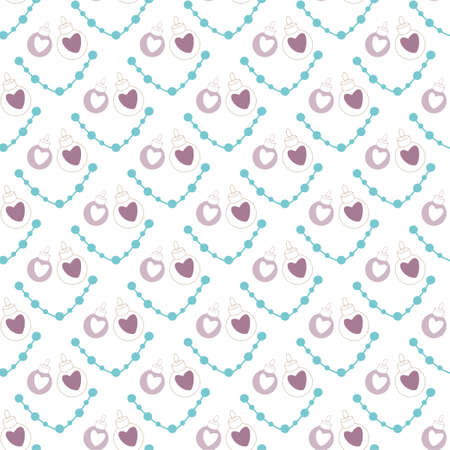 Colorful pattern with New Year balls and hearts on white background for textile print, design paper. Vector illustrationのイラスト素材