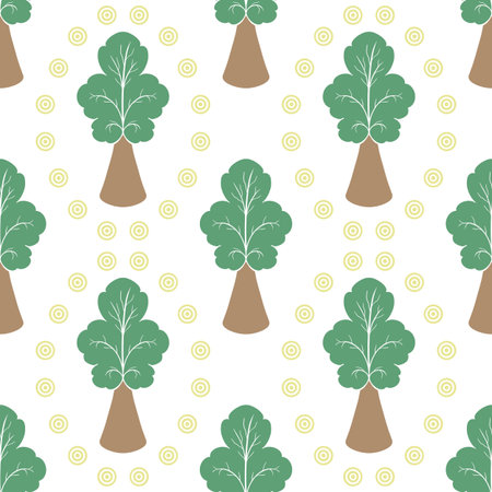 Green trees seamless pattern on white background for any kind of design. Background hand drawing.