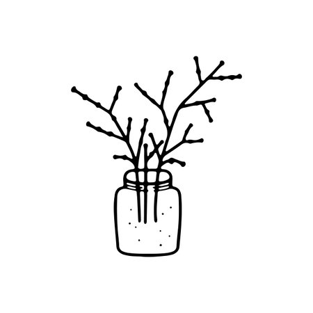 Willow branches in a jar of water in doodle style for various types of decoration, postcards, stickers.のイラスト素材
