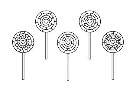Set of tasty sweet lollipops doodle elements.のイラスト素材