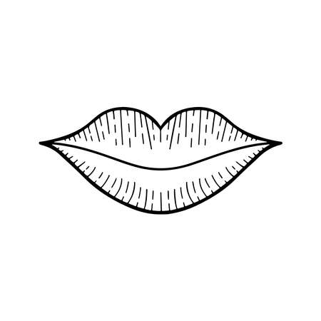 Romantic doodle lips on white background.のイラスト素材