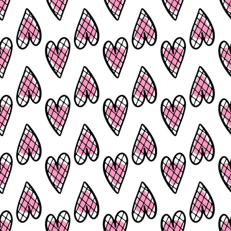 Pattern of pink doodle hearts on white background